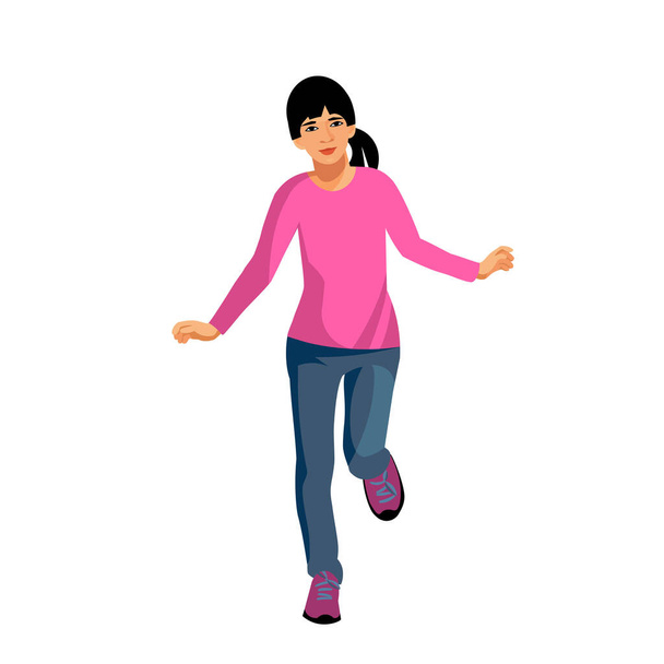 Figure of a 12-year-old Korean girl running forward - ベクター画像