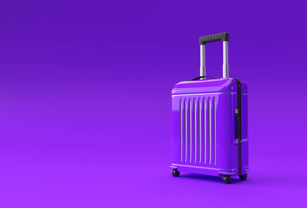 3D Render maleta de policarbonato sobre fondo púrpura pastel. - Foto, Imagen