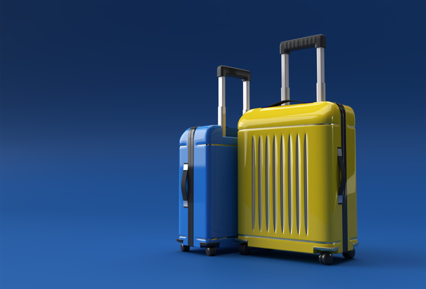 3D Render maleta de policarbonato sobre fondo azul pastel. - Foto, Imagen