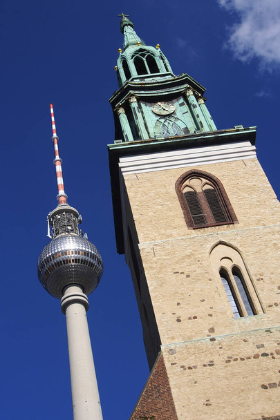Berlin TV Tower and St. Mary Church, Marienkirche, Karl-Liebknechy Strae, Mitte, Central Berlin, Berlin, Germany, Europe - Фото, зображення