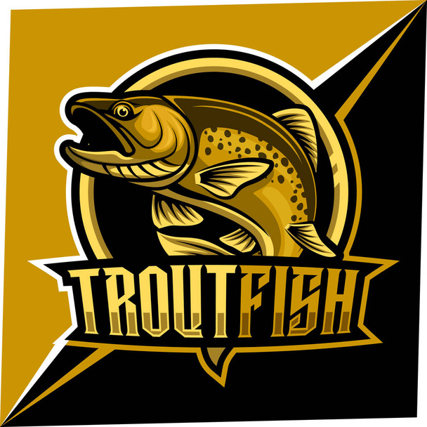 Рыбный талисман форели для логотипа спорта и экспорта - Вектор,изображение