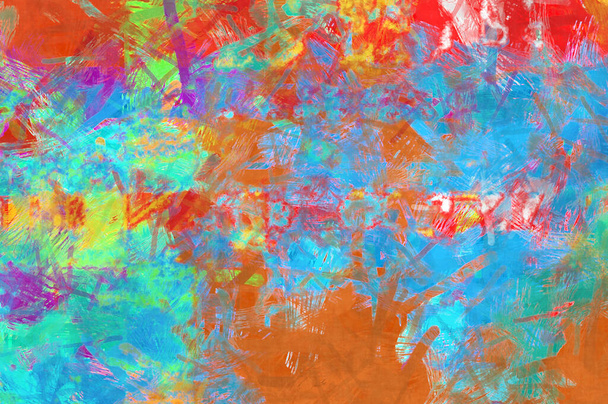 Chaos wall art. Umělecké živé a barevné tapety. Chaotický obraz. Kartáčované malované abstraktní pozadí. Štětec hladil obraz. Výrazná kartáčovaná malba na plátně - Fotografie, Obrázek