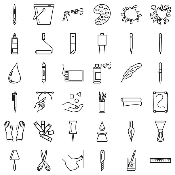 Werkzeuge zum Zeichnen, Malen, Malen. Einfache Vektorsymbole, isoliert, Umriss, 48x48 Pixel. - Vektor, Bild