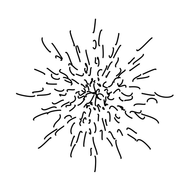 Efecto de explosión de líneas negras radiales aleatorias sobre un fondo blanco. Patrón circular abstracto floral.  - Foto, Imagen