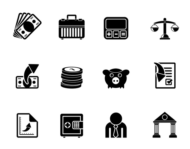 Silhouette Bank, business and finance icons - Vektor, obrázek