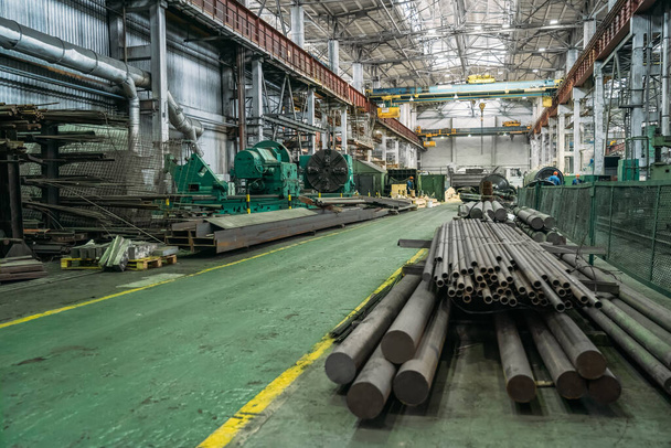 Pipe factory production line warehouse interior, metalwork heavy industry - Photo, Image