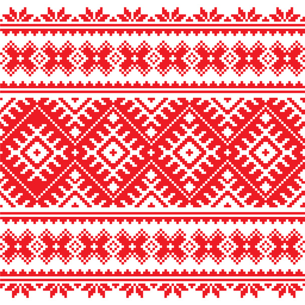 Seamless Ukrainian folk red embroidery pattern - Vector, imagen