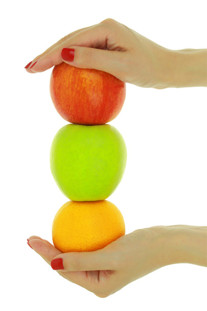 ženské ruce s čerstvým barevnými plody izolovaných na bílém - Fotografie, Obrázek