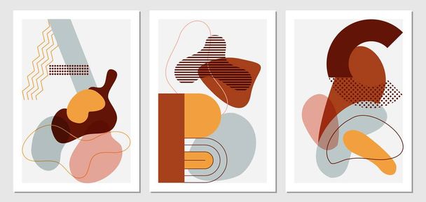 Fashion Wall Art stylish templates with organic abstract shapes and line in nude pastel colors. - Vector, Image