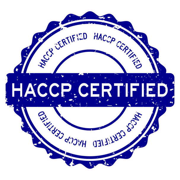 Grunge blue HACCP (анализ рисков и критические контрольные точки) сертифицированная печать круглой резинки на белом фоне - Вектор,изображение