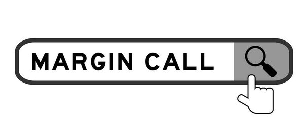 Zoeken banner in woord marge oproep met hand over vergrootglas pictogram op witte achtergrond - Vector, afbeelding