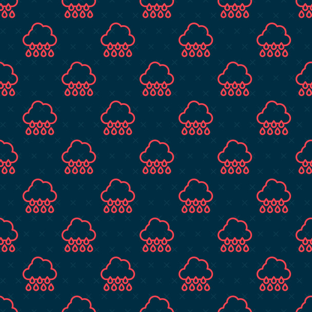 Ligne rouge Nuage avec icône de pluie motif isolé sans couture sur fond noir. Précipitation de nuages de pluie avec gouttes de pluie. Vecteur. - Vecteur, image