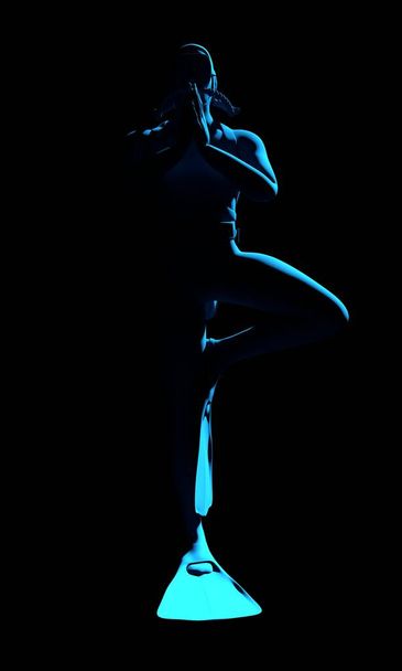 Diving sport concept. Human silhouette on dark background - Foto, Imagen