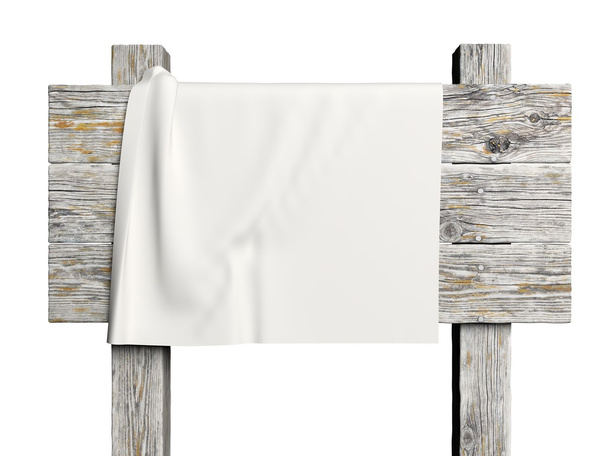 stará vývěsní štít s bílou tkaninou na něm samostatný - Fotografie, Obrázek
