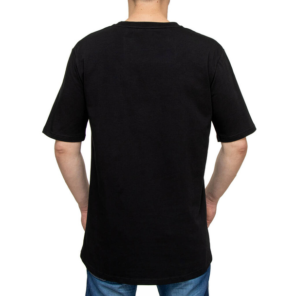 T-shirt with on man isolated on white background, back view. Layout. Mockup for production - Foto, Imagem