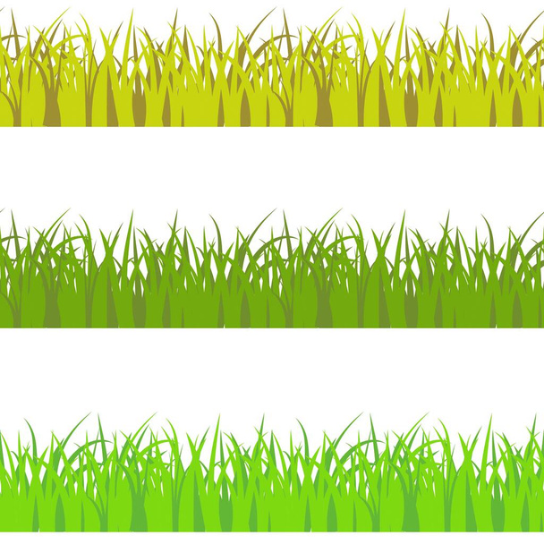 Vector set van 3 verschillende kleuren naadloos patroon gras. Lichtgroen, donkergroen, en geel savan stijl kleur gras rekwisieten decor. - Vector, afbeelding