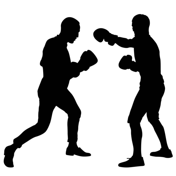 Black silhouette of an athlete boxer on a white background. - Vector, Image