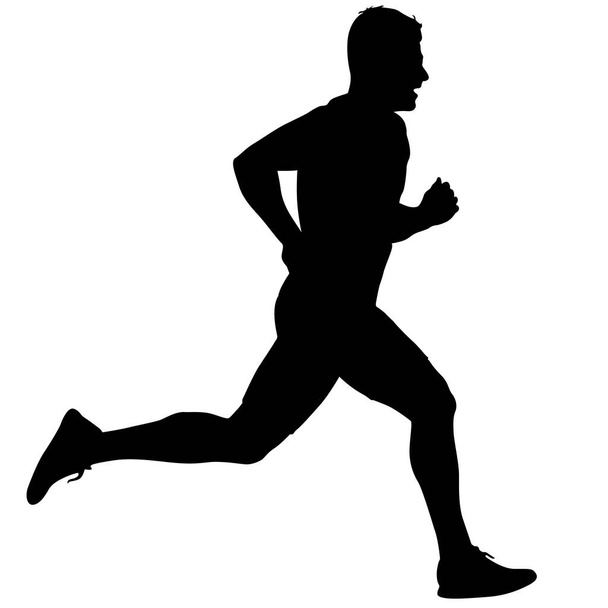 Zwarte silhouetten Runners sprint mannen op witte achtergrond. - Vector, afbeelding