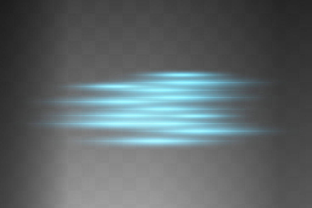 Pacote de flares de lente horizontal azul. Feixes de laser, raios de luz horizontais.. - Vetor, Imagem