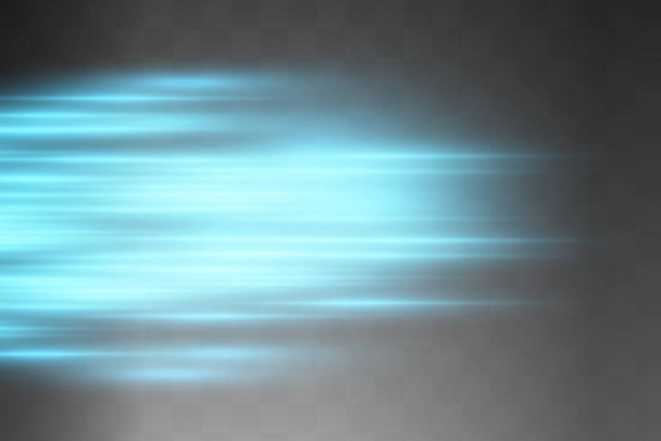 Pacote de flares de lente horizontal azul. Feixes de laser, raios de luz horizontais.. - Vetor, Imagem
