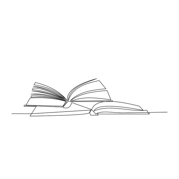 Draw a continuous line of piles of library books on the table. Business and education concepts. Vector illustration - Vector, Image