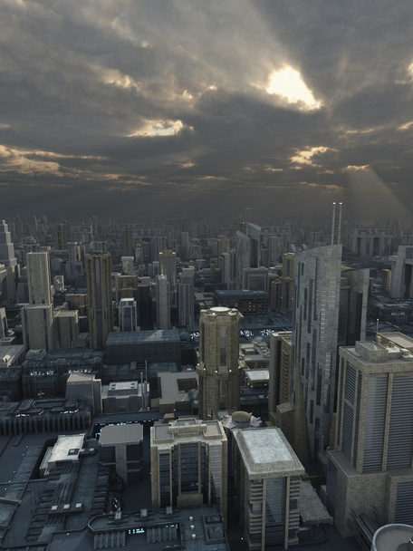 Future City with Passing Storm - Photo, Image