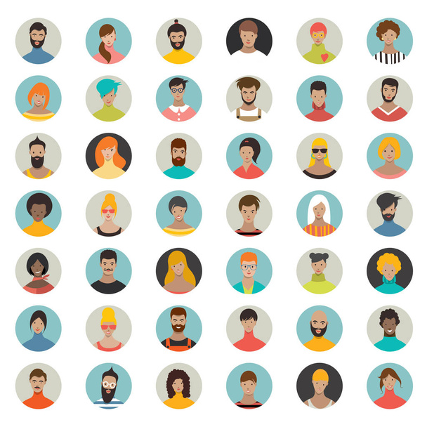 Mega set van cirkel personen, avatars, mensen hoofden verschillende nationaliteit in platte stijl. Vector. - Vector, afbeelding