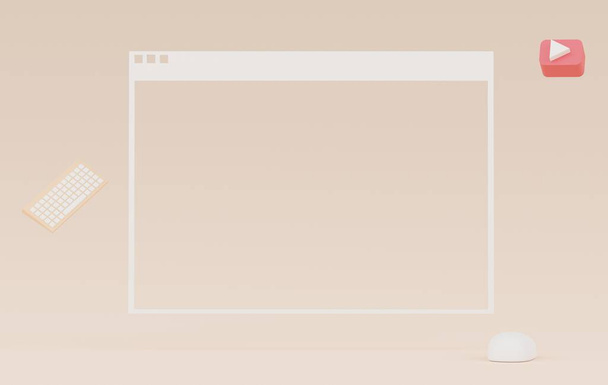3D рендеринг Минимальное окно браузера веб-страницы с белым копировальным пространством для макета и креативного дизайна. Окно в Интернет. - Фото, изображение
