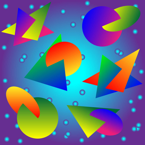 Vector graphics-a trending asymmetrical geometric pattern with intersecting triangles and circles on a gradient background with a 3D effect - Vektor, obrázek