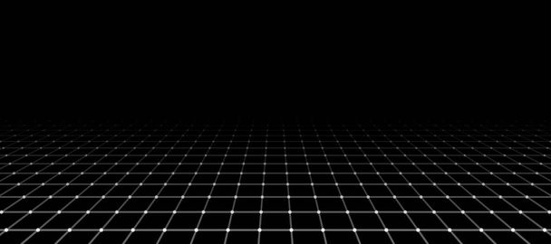 Αφηρημένο πλέγμα προοπτικής. Ψηφιακό φόντο σε ρετρό στυλ. Wireframe τοπίο σε μαύρο φόντο. 3d απόδοση - Διάνυσμα, εικόνα