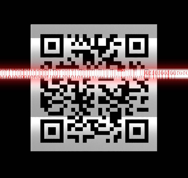 Scanning QR code with visible pixels , qrcode scan on mobile phone with red horizontal line sweep, smartphone. Para e-commerce, compras, pagamento, rastreamento de contato, loja... - Foto, Imagem