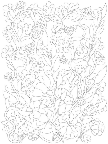 Erwachsene Malseite. Botanical Weave Floral Mischung. Blumen Färbung - Vektor, Bild