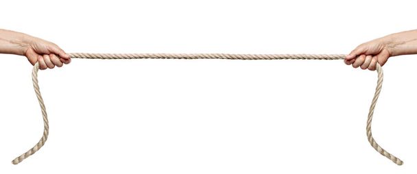 крупним планом рука тягне мотузку на білому тлі
 - Фото, зображення