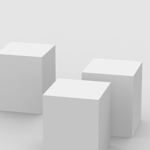 3Dグレーの白いキューブとボックスの表彰台 - 写真・画像