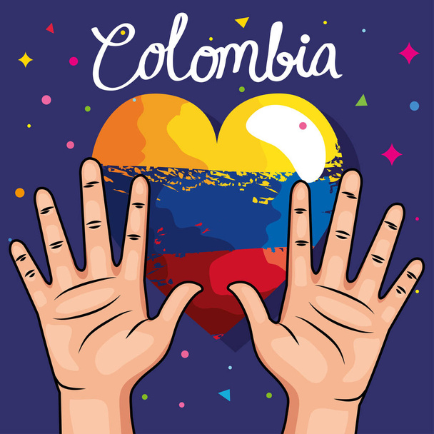 colombians hands and heart - Vector, Image