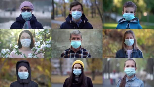 Skupina lidí v ochranné masce obličeje v prevenci koronavirového covidu 19 - Záběry, video