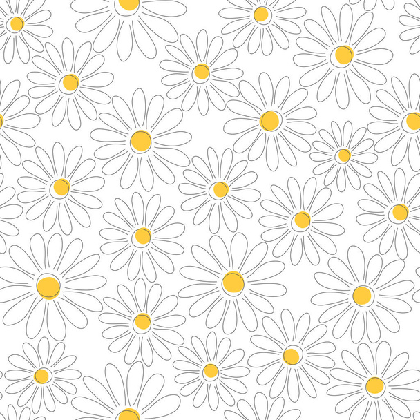 Simple daisy flowers. Seamless pattern. Vector graphic drawing. Floral pattern. - Vektor, Bild