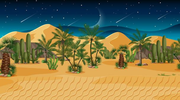 Desert forest landscape at night scene illustration - Vector, Image