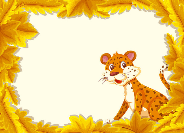 Modello di banner foglie gialle con illustrazione di personaggi dei cartoni animati leopardati - Vettoriali, immagini