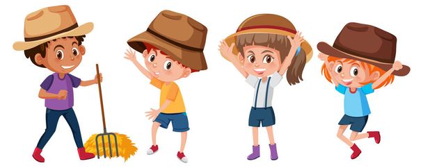 Set of different kids cartoon character on white background illustration - Vector, Image