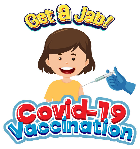 Fonte Covid-19 Vaccination com uma menina recebendo ilustração da vacina covid-19 - Vetor, Imagem