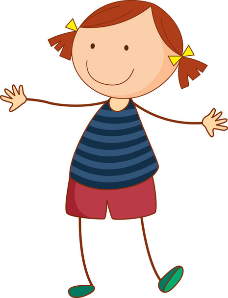 Cute girl cartoon character in hand drawn doodle style isolated illustration - Vector, Image