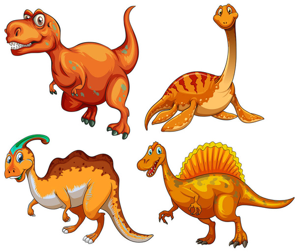 Set von orangefarbenen Dinosaurier Zeichentrickfigur Illustration - Vektor, Bild