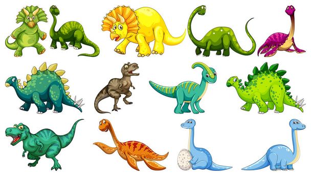 Různé dinosauři kreslený charakter a fantasy draci izolované ilustrace - Vektor, obrázek