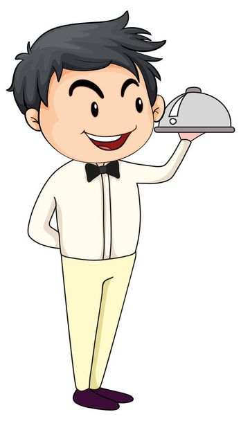 Waiter serving food cartoon character illustration - Vector, Image
