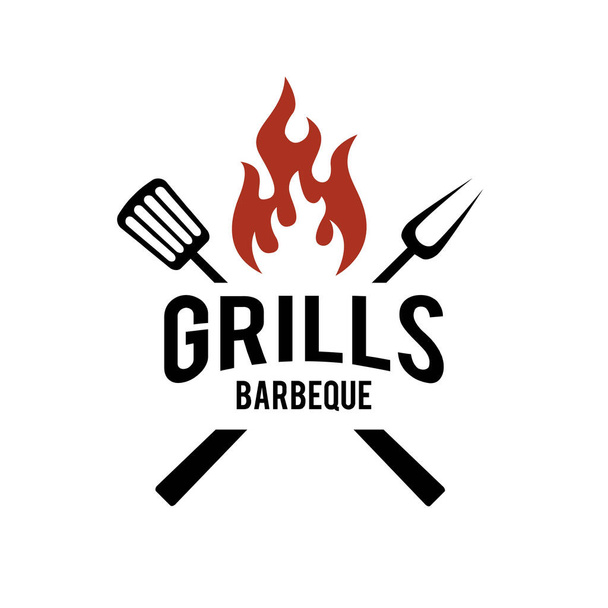 Barbecue logo ontwerp. Voedsel of grill sjabloon. Vector illustratie concept geïsoleerde achtergrond - Vector, afbeelding
