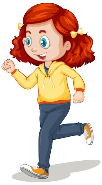 Linda chica haciendo ejercicio corriendo personaje de dibujos animados ilustración aislada - Vector, Imagen