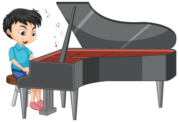 Χαρακτήρας ενός αγοριού που παίζει πιάνο σε λευκό φόντο εικονογράφηση - Διάνυσμα, εικόνα
