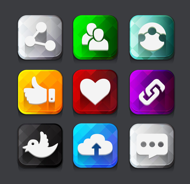 Set of color social network icon buttons with twitter bird cloud - Вектор,изображение