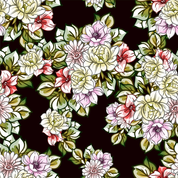 Abstract elegance seamless pattern with flowers, vector background - Vektor, obrázek